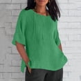 thumbnail image 2 of Olyvenn Chemises en Lin pour Femmes 2025 Basiques Grande Taille Manches 3/4 Hauts Été Décontractés Col Rond Chandail Blouse Tunique T-Shirt Vert G, 2 of 4