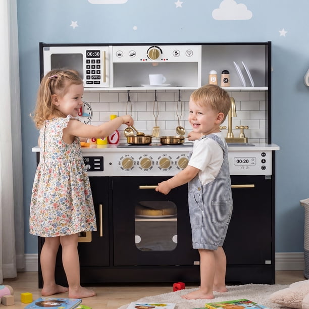 COSTWAY Cuisine Enfants en Bois avec 18 Accessoires & Machine à Café COSTWAY Cuisine Enfants en Bois avec 18 Accessoires & Machine à Café