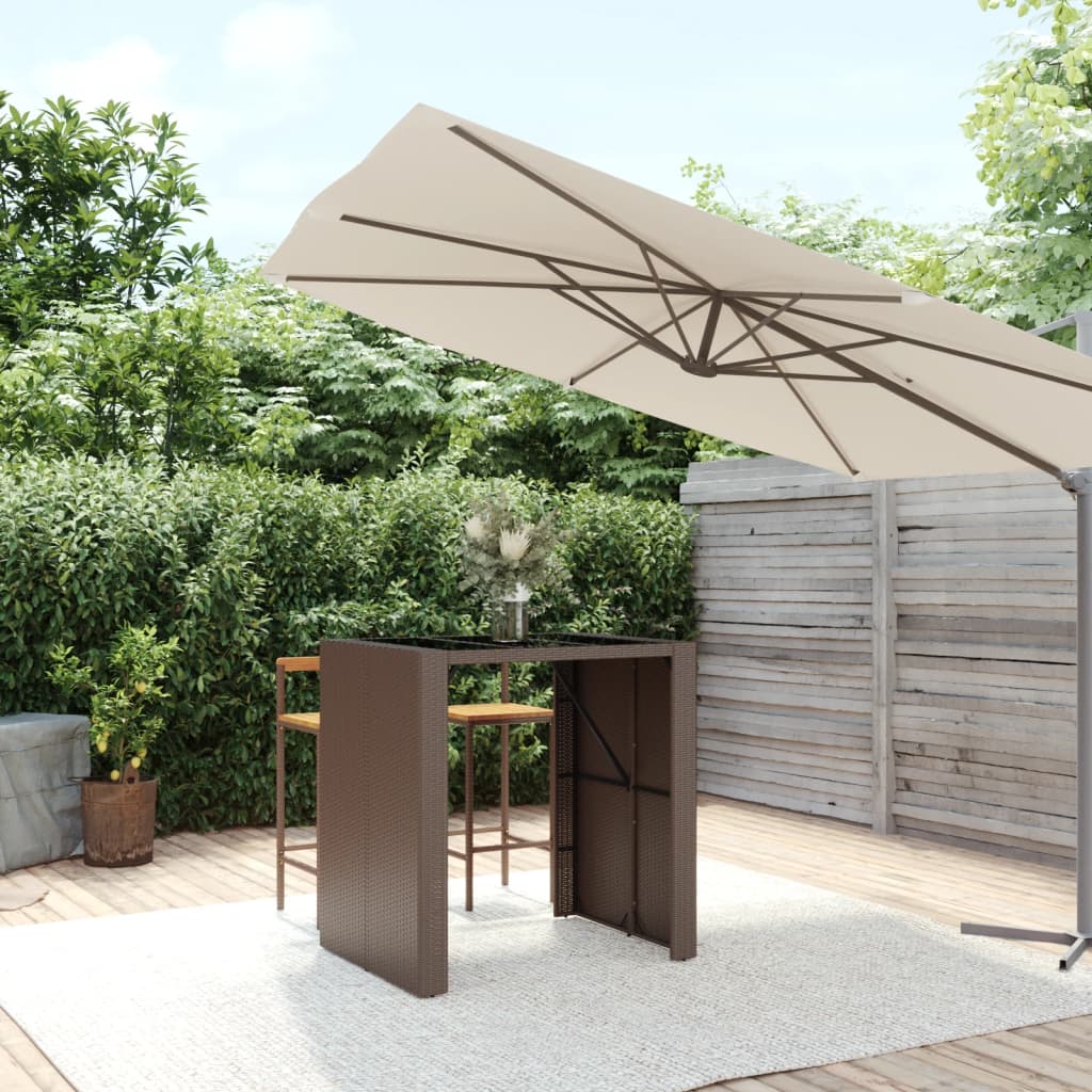 vidaXL Table de Bar avec Plateau en Verre Brun 105x80x110 cm Rotin Poly