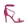 thumbnail image 3 of BLISSFUL STEP Chaussures pour Femmes Sandales à Talon Aiguille Haut à Bride Cheville à Nouer Bout Ouvert en Faux Suède Rose Vif 7, 3 of 7