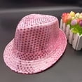 thumbnail image 2 of TiaoBug Women Men Sequin Fedora Hat Disco Hat Jazz Dance Hat Hip-Hop Rapper Stage Performance Pink One Size, 2 of 4