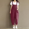thumbnail image 2 of fartey Women Plus Size Cotton Linen Romper Casual Sleeveless Square Neck Relaxed Overalls Pockets Adjustable Strap Solid Color Rompers, 2 of 6