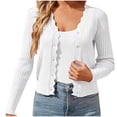 thumbnail image 1 of Lightweight Knit Cardigans Sweater Womens Long Sleeve Fall Button Down Ribbed Sweaters Casual Loose Fashion Tops White, M, 1 of 6