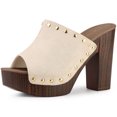 thumbnail image 1 of BLISSFUL STEP Chaussures pour Femmes à Plateforme à Talons Épais à Bout Ouvert à Rivets en Faux Suède Sandales à Enfiler Beige 7, 1 of 1