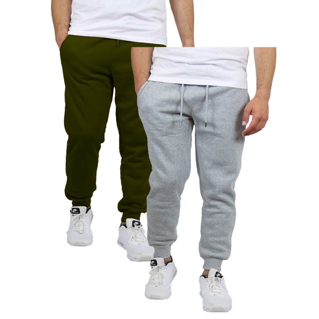 Pantalons de Jogging en Molleton pour Hommes 2 Pack, Gris Chiné/olive, L