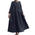 thumbnail image 1 of AherBiu Plus Size Dresses for Women Cotton Linen Long Sleeve Button Scoop Neck Ruched Loose Maxi Dress, 1 of 7