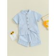 thumbnail image 3 of Gupgi Boys Summer Cotton Outfits Kids Solid Color Buttons Short Sleeve Tops Elastic Waist Shorts, 2Pcs Set, 3 of 6