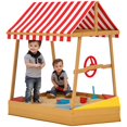 thumbnail image 1 of Qaba Kids Sandbox with Cover, 4 Seats, Rudder, Deck, for Ages 3-8, Yellow, 1 of 10