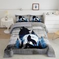 thumbnail image 2 of Roaring Wolf King Size Comforter Set, Safari Animals Hunting Wolves Soft Bed Set For Sofa, Wooden Plank Wildlife Breathable Down Comforter For Kids Teens, Blue Moon Rustic Duvet Insert, 2 of 7