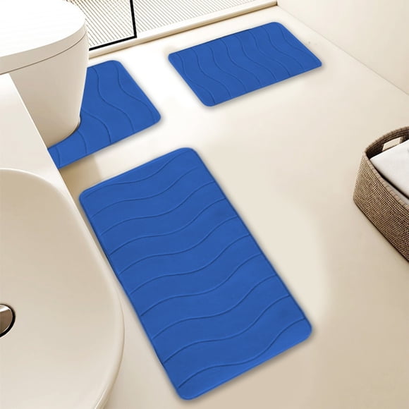 Non-Slip Absorbent Bathroom Door Mat Set - Polyester with Rubber Backing, Modern Style for Bathroom and Bedroom Use