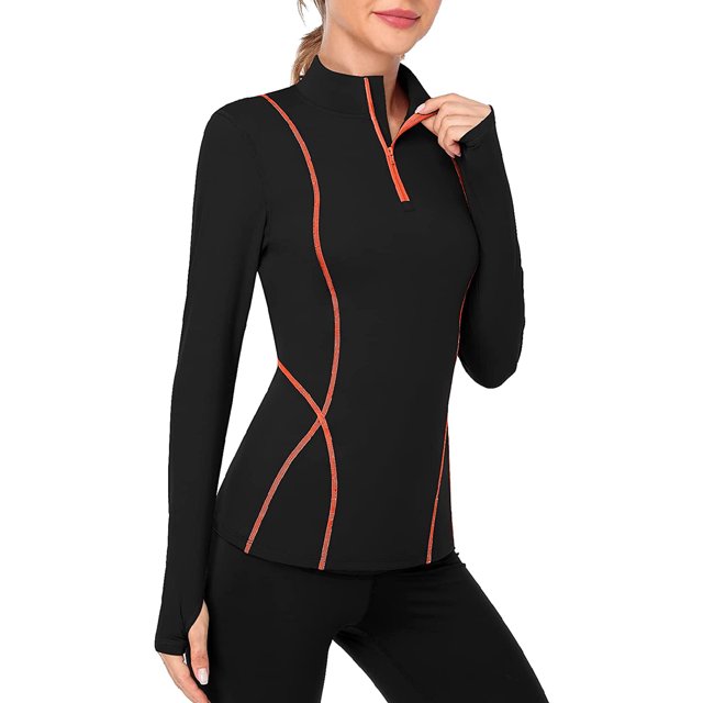 Women's Long Sleeve Workout Tops Zip Thumb Hole Athletic Running Sweatshirt Pullover