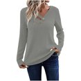 thumbnail image 1 of Womens Long Sleeve V Neck T Shirts 2025 Casual Basic Ribbed Knit Tops Lightweight Stretch Pullover Sweater Shirts, 1 of 5