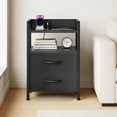 thumbnail image 4 of End Table with 2 Drawers & Open Shelf, Metal Frame Nightstand, Black/Brown/White, 4 of 6
