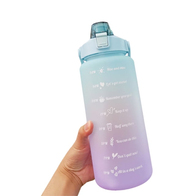 Bouteille d'Eau 2 L avec Marqueur et Paille, Grande Capacité, Bouteille d'Eau avec Poignée, Réutilisable et Étanche, Pichet d'Eau pour Randonnée, Voyage, Sports de Plein Air, Gym, Mise en Forme