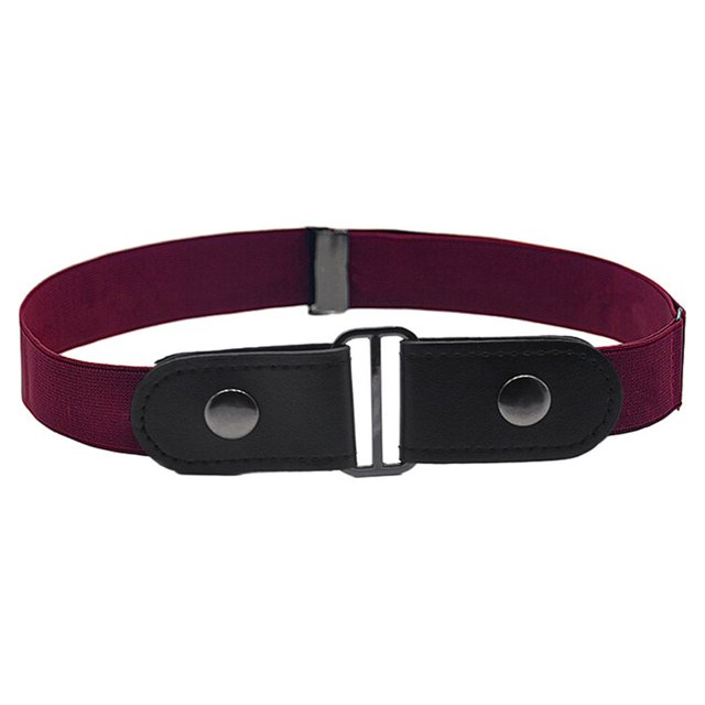 facefd Belt No Buckle Invisible Alloy Fashionable Long-lasting Convenience Elastic Unisex Man Multicolored DIY Prop Jeans Band Wine Red