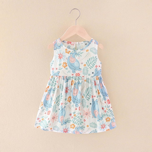 LSLJS Robes pour Filles Été Sans Manches Décontractées à Imprimé Graphique Robe d'Été Robes de Fête Enfants Tenue Bohème d'Été ( 3-4 Ans, Bleu )
