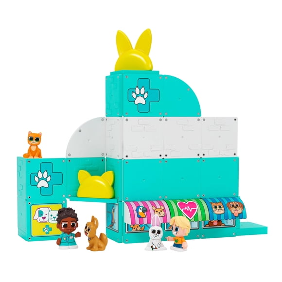 Tile Town Exclusive Pet Clinic and Rescue Magnetic Tiles Construction Building Playset + Figures, Kids 3-5+, New Action Tiles for Action Play, Realistic Builds, STEM Creative Toy