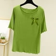thumbnail image 1 of Moins de 25, Chemise à Col Rond pour Femme, Couleur Unie, Couche Intérieure Fine, Haut de Pyjama Décontracté, Manches Courtes, Base pour la Maison, Vêtement de Nuit Confortable Choix Tendance/20 % Modal, 40 % Coton, 40 % Polyester, Vert, 1 of 7