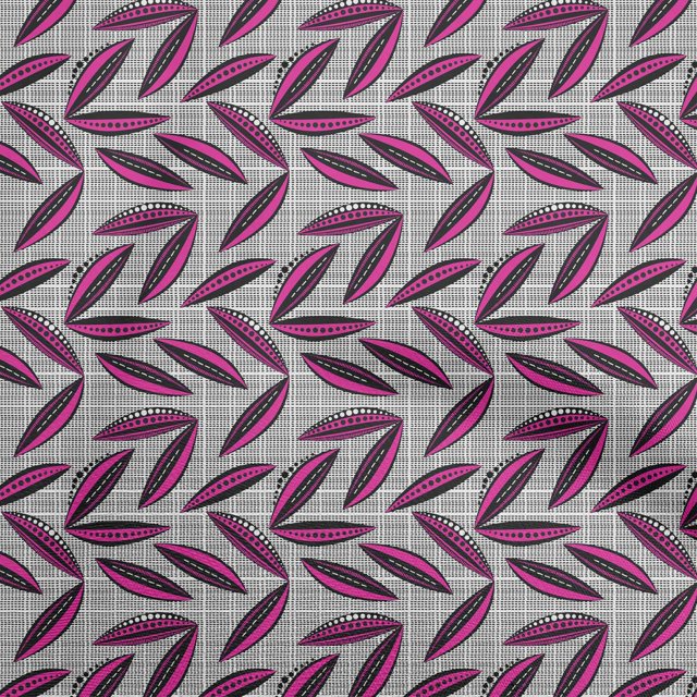 oneOone Silk Tabby Fuschia Pink Fabric Abstract Leaf With Dot Sewing Material Print Fabric By The Yard 42 Inch Wide