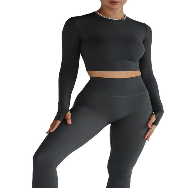 Ladies‘ Thumb Hole Long Sleeve Yoga Shirt with Cropped Design for Workouts