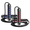 thumbnail image 1 of Tignapoo Ensemble de Cordes à Sauter Ajustables (Rayures Noir-Rouge + Rayures Noir-Bleu) - Poignées en Éponge EVA de Qualité Supérieure, Rotation Fluide à 360°, Longueur Personnalisable pour un Confort et une Vitesse Ultimes, 1 of 6