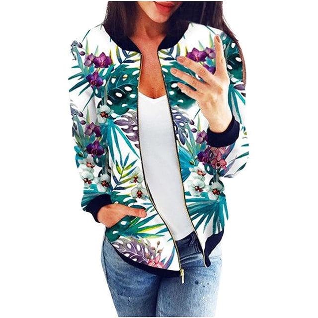 Leutsin Blouson Bomber pour Femme Mince d'Été Haut Manteau Transitionnel à Fermeture Éclair Col Montant Vêtement d'Extérieur