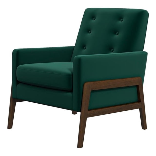 Fauteuil d'Appoint en Velours Vert Capitonné Steven de Style Mi-Siècle Moderne