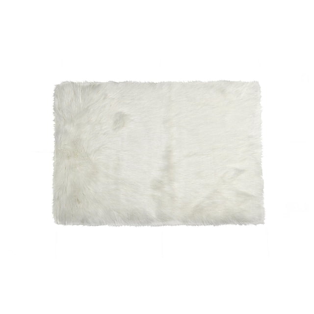 H-LUXE Hudson Faux Fur 5'X8' Rug in white, rectangular with a plush, thick faux sheepskin pile and soft acrylic plush surface, featuring microsuede anti-skid backing, ideal as an accent rug for bedrooms or living rooms and often used as a cozy seat cover.