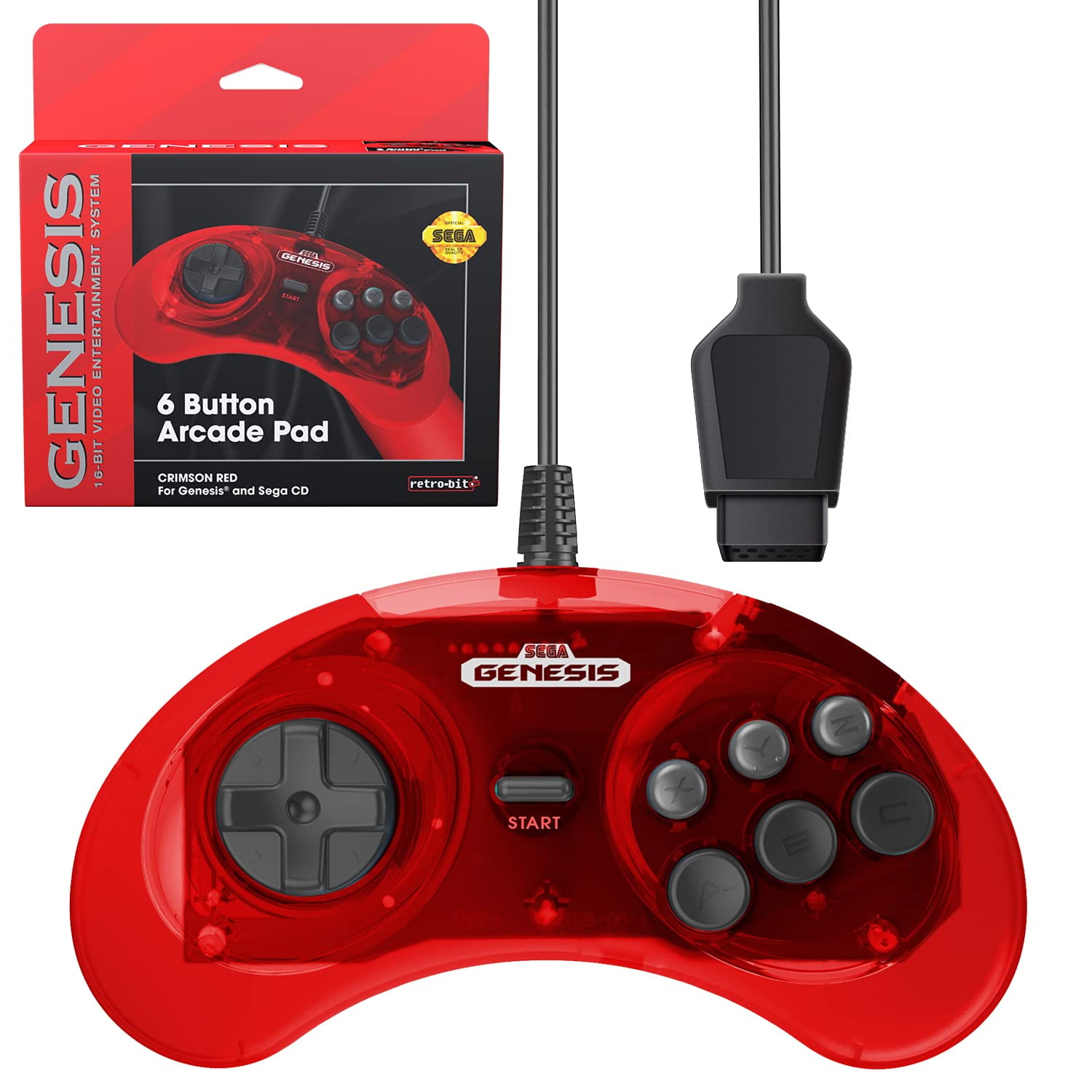 Retro-Bit Official Sega Genesis Controller 6-Button Arcade Pad for