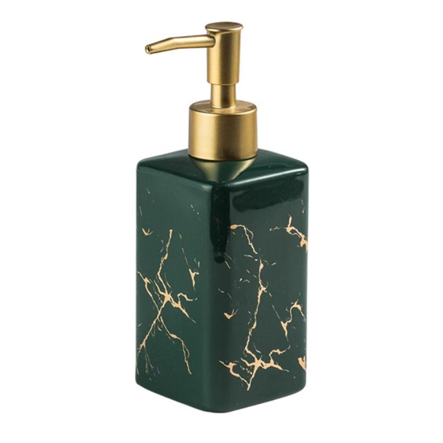 Qeeadeea Marble Soap Dispenser For Bathroom Kitchen, Hand Ceramic Soap Dispenser, Gold Soap Dispenser, Refillable Lotion Dispenser-dark green-320ml/11.3oz