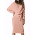 thumbnail image 1 of INSPIRE CHIC Robe Midi pour Femme Col en V Profond Manches Chauve-Souris Longues Ceinturée Robe Chandail Portefeuille m Rose, 1 of 6