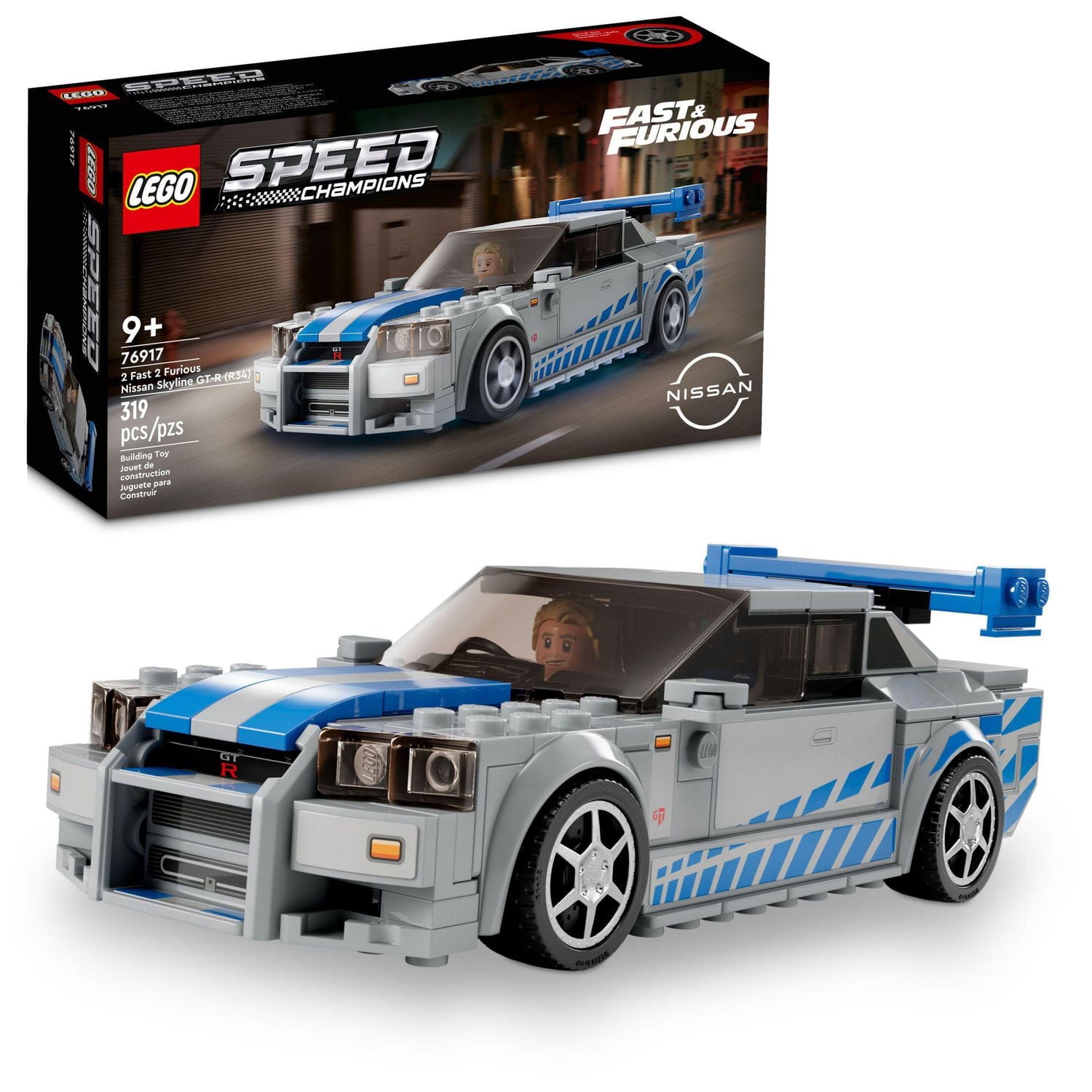 LEGO Speed Champions 2 Fast 2 Furious Nissan Skyline GT-R (R34) Race Car Toy Model Building Kit, Collectible with Racer Minifigure, Great Gift for Kids. 76917