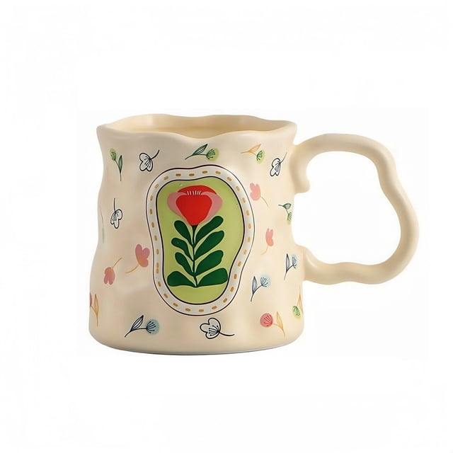 High End And Exquisite Milk Breakfast Mugs Floral Irregular Ceramic Mug Cute Flower Coffee Mug With Handmade Big Handle For Tea Mugs For Kitchen Or Café Jadeite D Handle Mug Cute Microwaveable Mugs