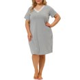 thumbnail image 1 of GRACE & GRANDEUR Nuisettes pour Femmes Grande Taille en Dentelle à Col en V à Manches Courtes Pyjama Tenue de Nuit Robe 2X Gris Pâle, 1 of 7