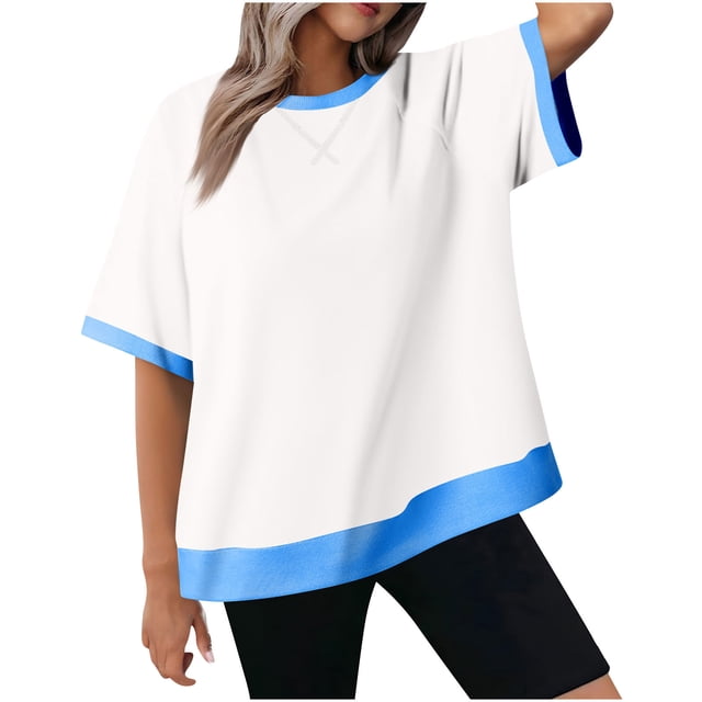 tarylea Hauts Surdimensionnés pour Femmes Chemises Décontractées à Manches Courtes Col Rond T-Shirts Amples