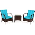 thumbnail image 3 of Gymax Ensemble de Conversation en Rotin pour Patio 3 Pcs Ensemble de Meubles d'Extérieur avec Coussin Turquoise, 3 of 8