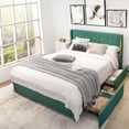 thumbnail image 4 of Gymax Queen Upholstered Bed Frame with 4 Storage Drawers Headboard Green, 4 of 9