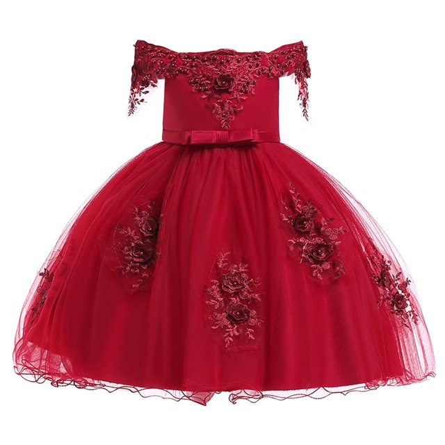 Penkiiy Toddler Girls Net Yarn Mesh Bow Ruffles Birthday Party Gown Long Dresses 9-10 Years Red