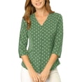 thumbnail image 1 of INSPIRE CHIC Blouse pour Femme Col en V Manches 3/4 Pois Imprimé Cœur Haut à Boutons devant Vert Olive S, 1 of 6
