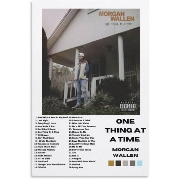 PPHAOSHO Morgan Wallen One Thing At Time Pochette d'Album Musique Affiche Peinture Sans Cadre Toile Affiches Murales Art Image Impression Déco Maison Moderne 16x24 Pouces
