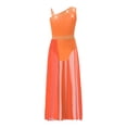 thumbnail image 3 of LiiYii Robe de Danse Lyrique pour Filles Ballet Patinage Artistique Longue Robe Justaucorps de Gymnastique Sans Manches Orange 14, 3 of 8