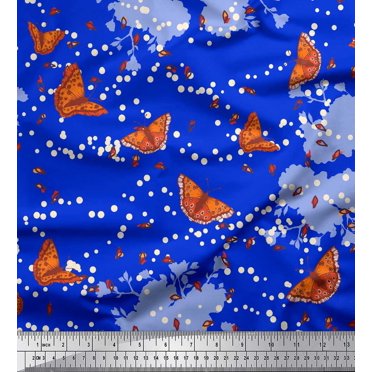 Soimoi polyester Crepe Fabric Dot,Floral & Butterfly Decor Fabric Printed Yard 52 Inch Wide
