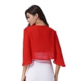 thumbnail image 2 of TTAO Boléro Châle en Mousseline Douce Transparente à Manches 3/4 pour Femmes, Veste Cardigan Ouverte à l'Avant pour Robe de Soirée de Mariage, Rouge TTG, 2 of 7