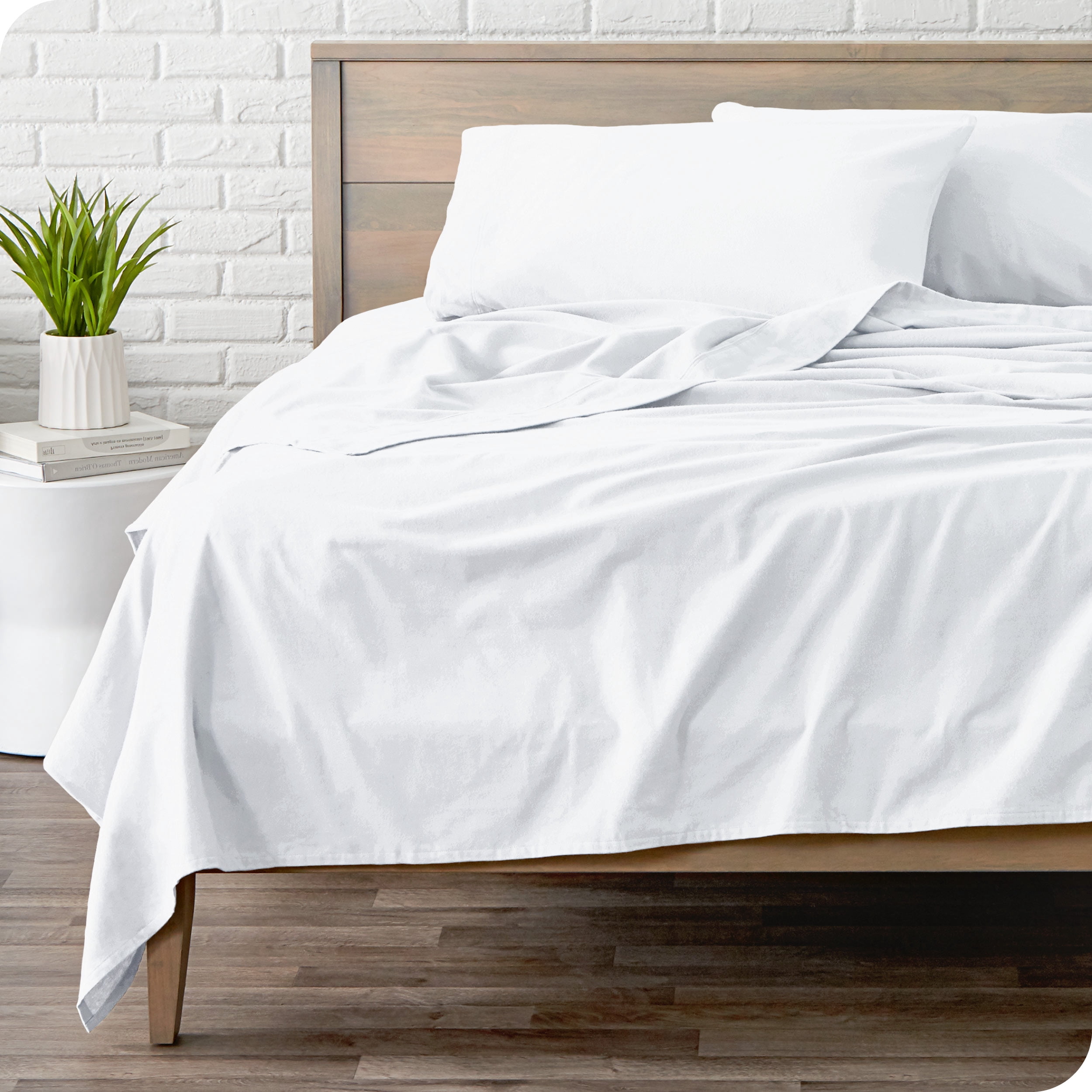 Bare Home Flannel Sheet Set - 100% Cotton - Deep Pocket - Split King, White, 5-Pieces