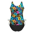thumbnail image 3 of Womens Solid Swimsuits Drawstring On Both Sides Bathing Suits V Neck Blackless Swimwear, 3 of 8