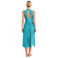 thumbnail image 2 of Sinleey Costumes de Danse Lyrique pour Femmes Robe Longue Fluide en Tulle Sans Manches à Sequins Moderne Contemporain Bleu Lac m, 2 of 6