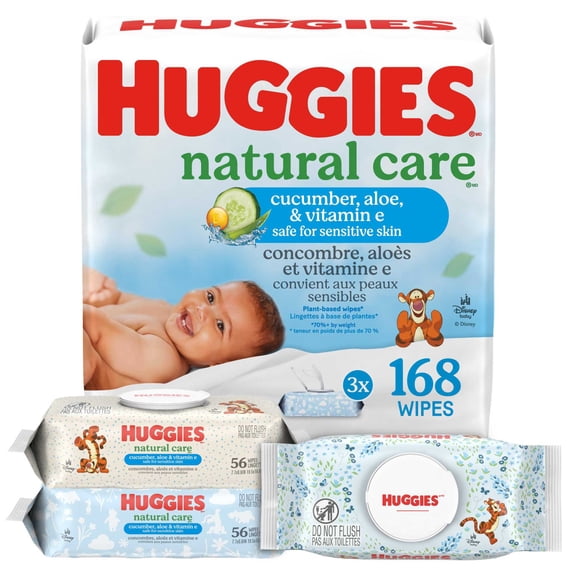 Huggies Natural Care Refreshing Baby Wipes, SCENTED, 3 Flip Top Packs, 168 Wipes