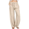 thumbnail image 1 of Timegard Wide Leg Pants for Women Elastic Waisted Drawstring Lightweight Casual Loose Pants with Pockets, 1 of 6