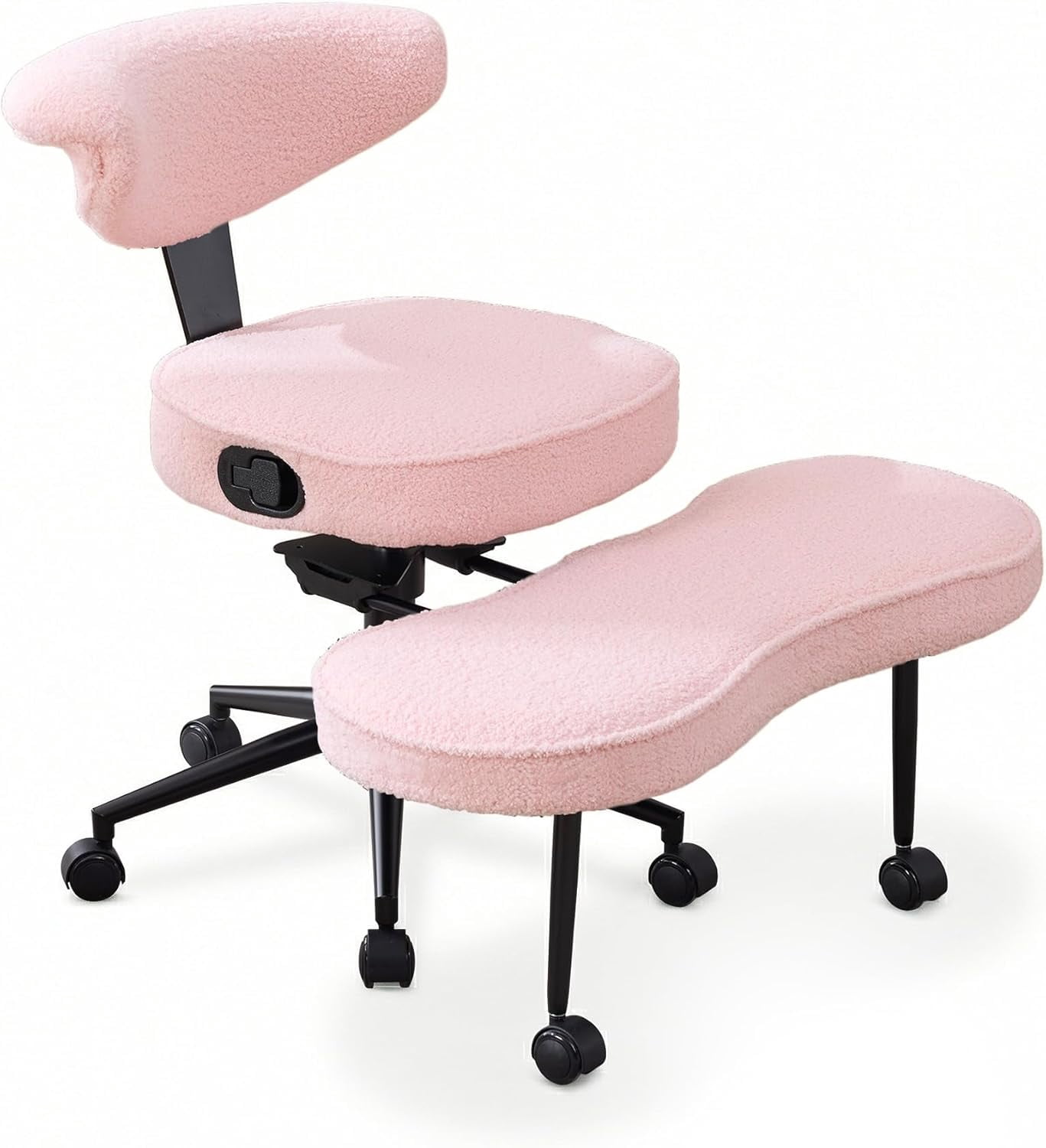 Cross-Legged Ergonomic Office Chair - Adjustable Height Lumbar Support 360 Swivel Footrest Active Sitting Meditation and Yoga Seat Fuzzy Soft Pink