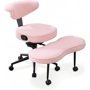 Président du Bureau ergonomique à deux échelons - Support Lombaire en hauteur réglable 360 Swivel repose-pieds Méditation active assis et siège de yoga Fuzzy Soft Rose